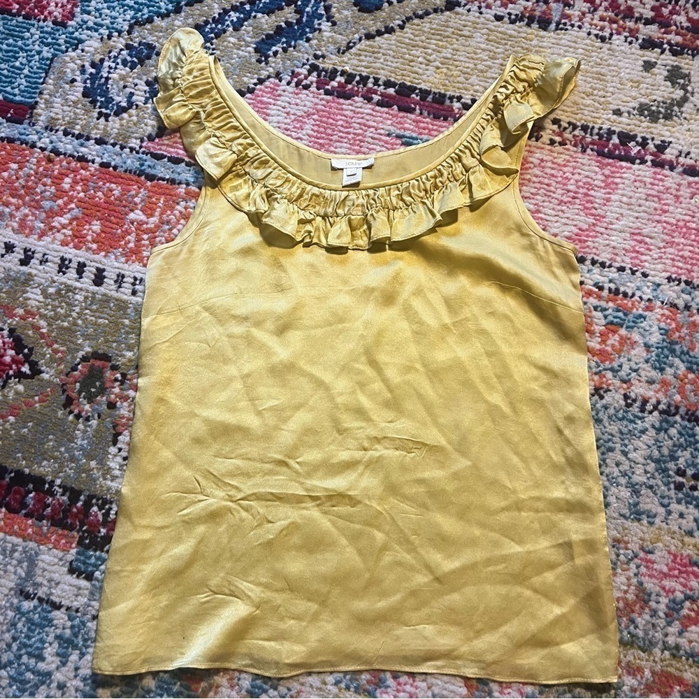 J. crew ruffled top 100% Silk golden/mustard size 4